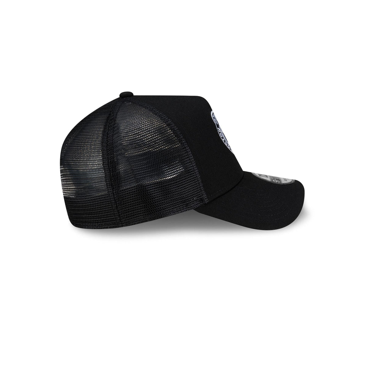 Boston Celtics Side Script Black 9FORTY A-Frame Trucker Hat