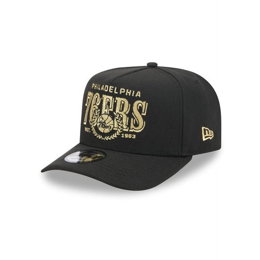 Philadelphia 76ers Gold Laurel Black 9FIFTY A-Frame Snapback Hat